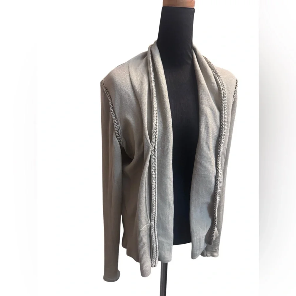 MERINO EXTRA FINE ELIE TAHARI Open Front Cable Knit Cardigan Super Soft Cream